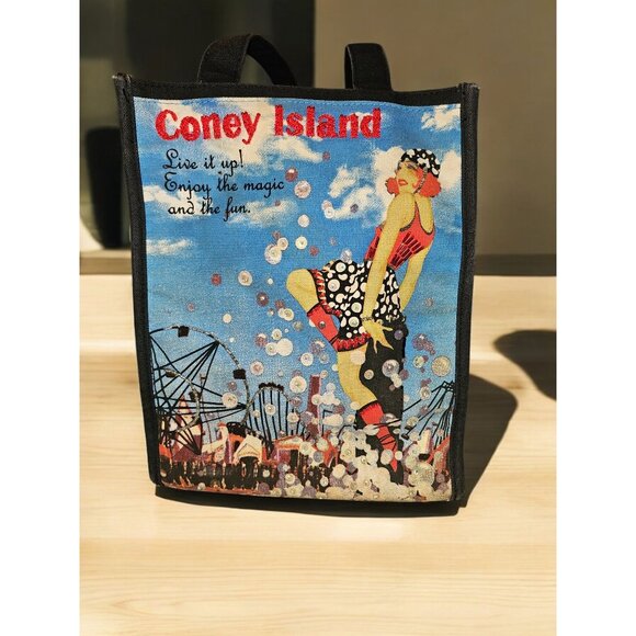 Vintage Coney Island Tote Bag With Retro Print & Sequin Accents EUC - Picture 1 of 16